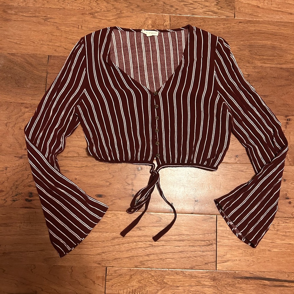 La Hearts Burgundy Striped Crop Top
